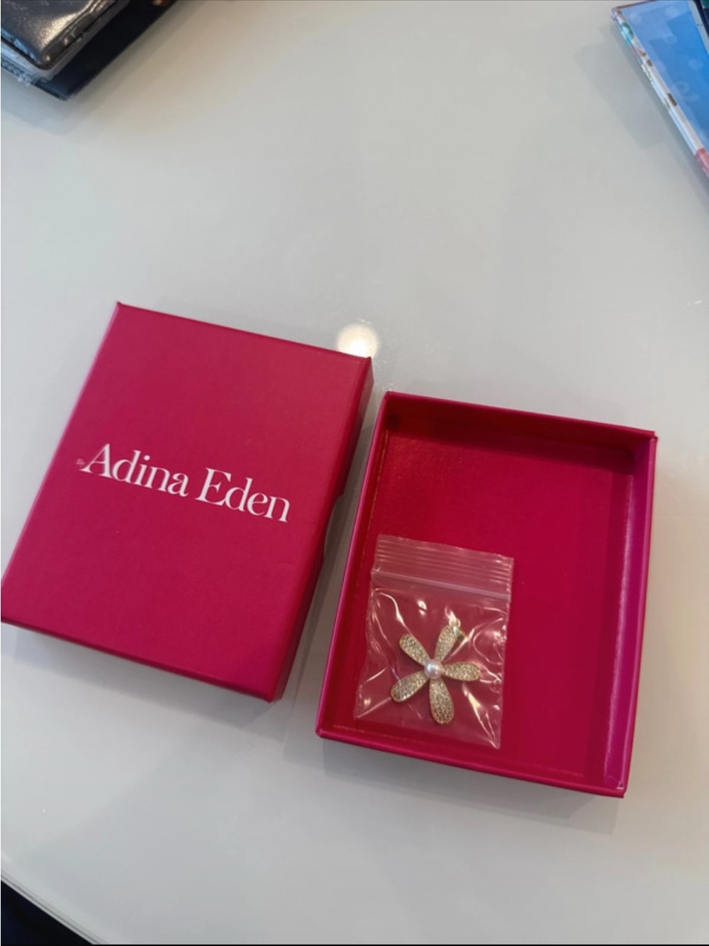 Adina Eden Hot Pink Jewelry Box with Gold Flower Pendant